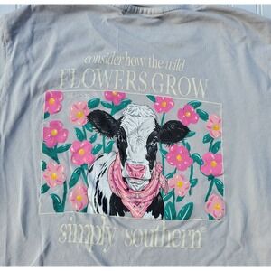 Simply Southern‎ Long Sleeve Shirt Youth Medium Gray Cow Flowers